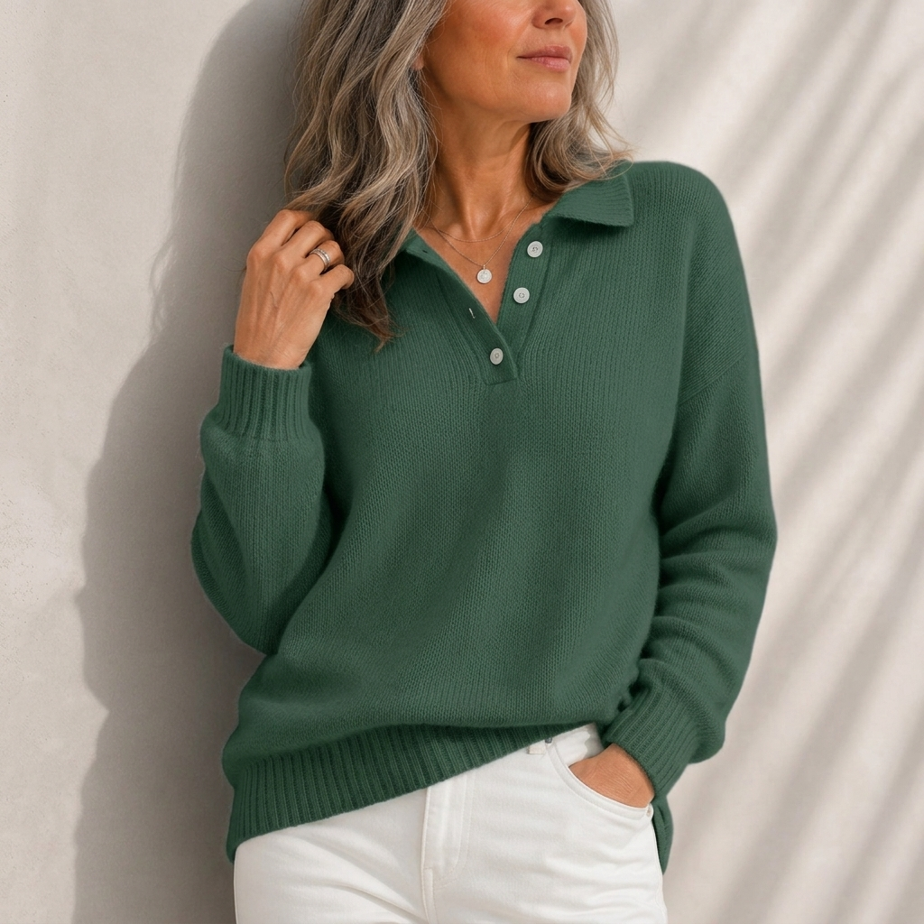 MARLOES | KLASSISCHE POLOKRAGEN-STRICKJACKE MIT KNÖPFEN