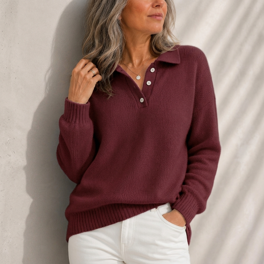 MARLOES | KLASSISCHE POLOKRAGEN-STRICKJACKE MIT KNÖPFEN