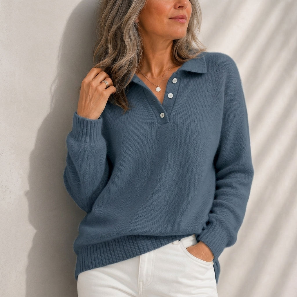 MARLOES | KLASSISCHE POLOKRAGEN-STRICKJACKE MIT KNÖPFEN