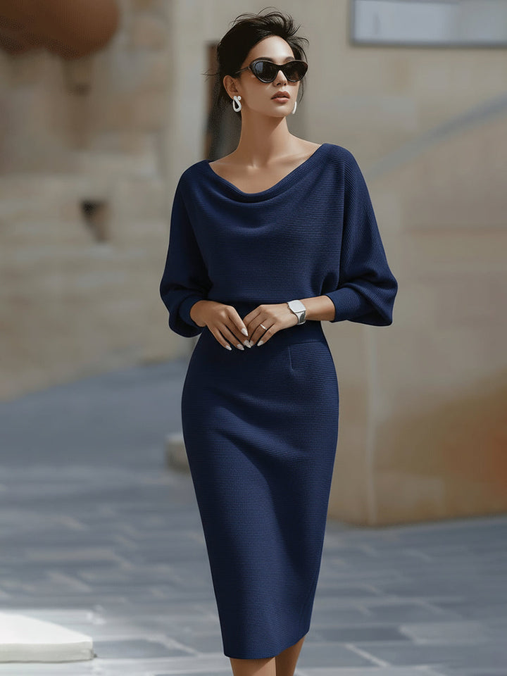 Olivia | Weißes Drapiertes Batwing Midi Kleid