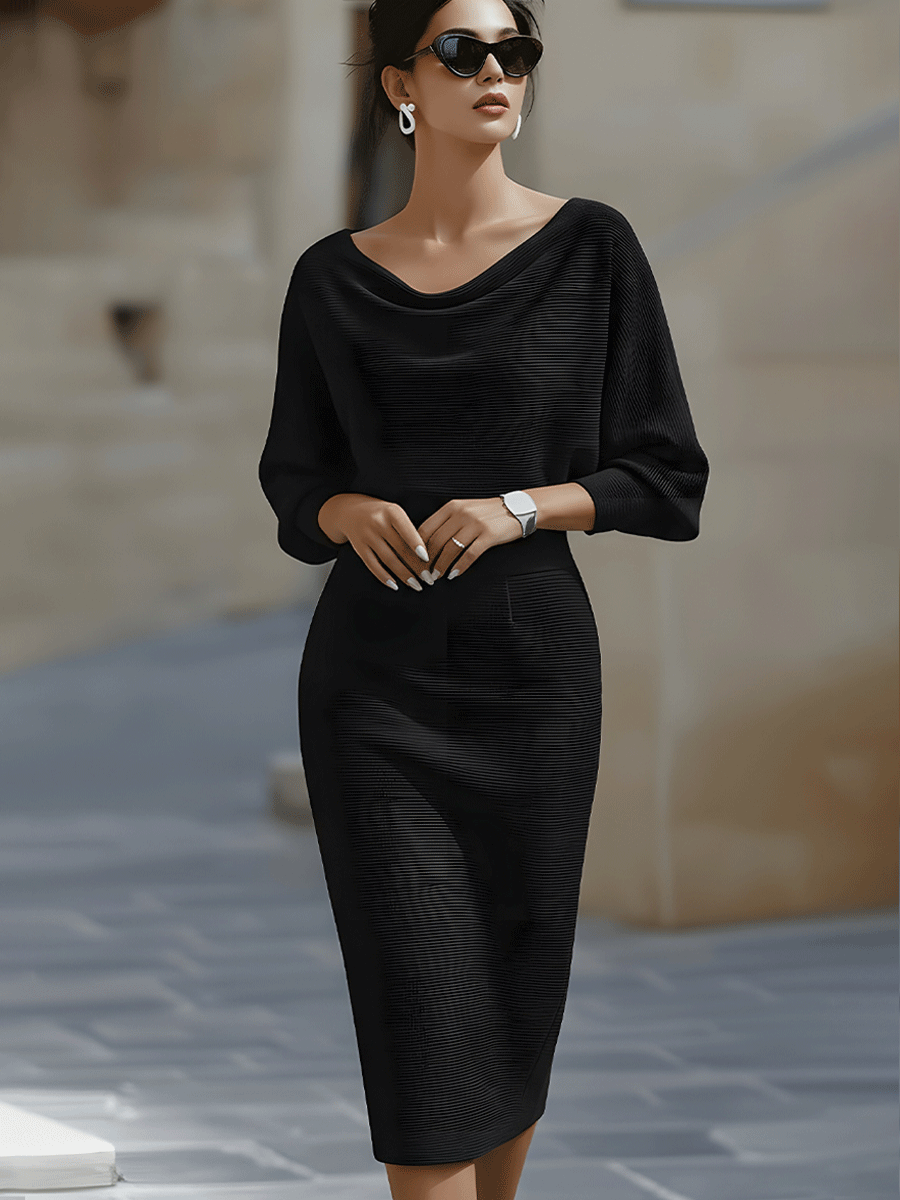 Olivia | Weißes Drapiertes Batwing Midi Kleid