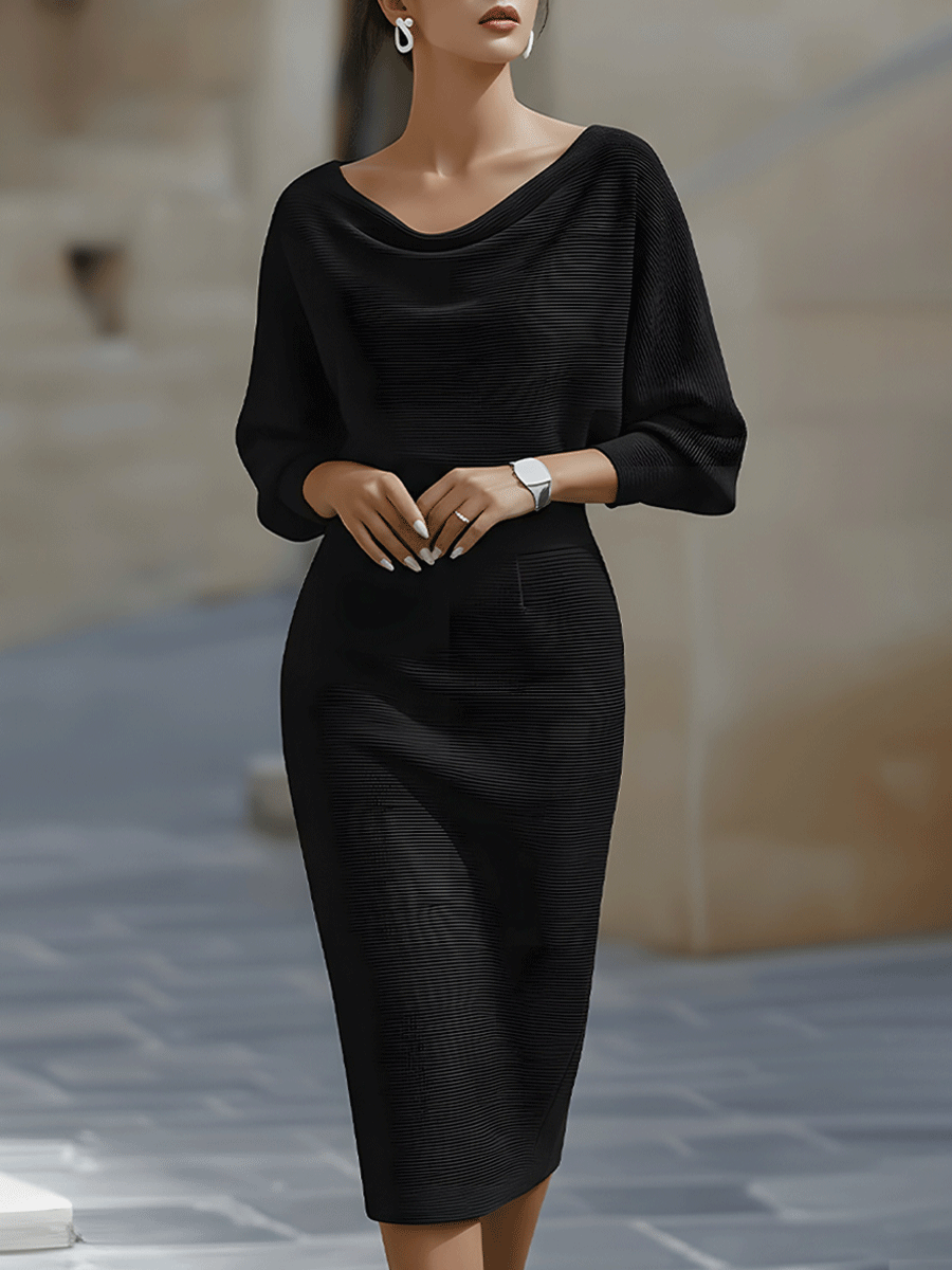 Olivia | Weißes Drapiertes Batwing Midi Kleid
