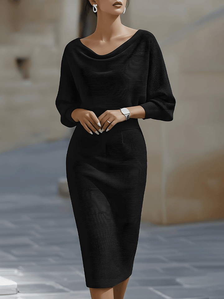 Olivia | Weißes Drapiertes Batwing Midi Kleid