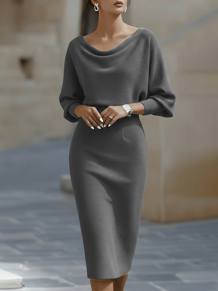 Olivia | Weißes Drapiertes Batwing Midi Kleid