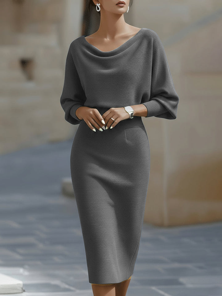 Olivia | Weißes Drapiertes Batwing Midi Kleid