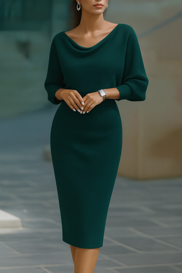 Olivia | Weißes Drapiertes Batwing Midi Kleid