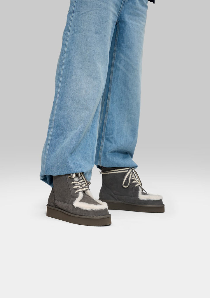 Comfy Lace-Up Boot Suede - Grey