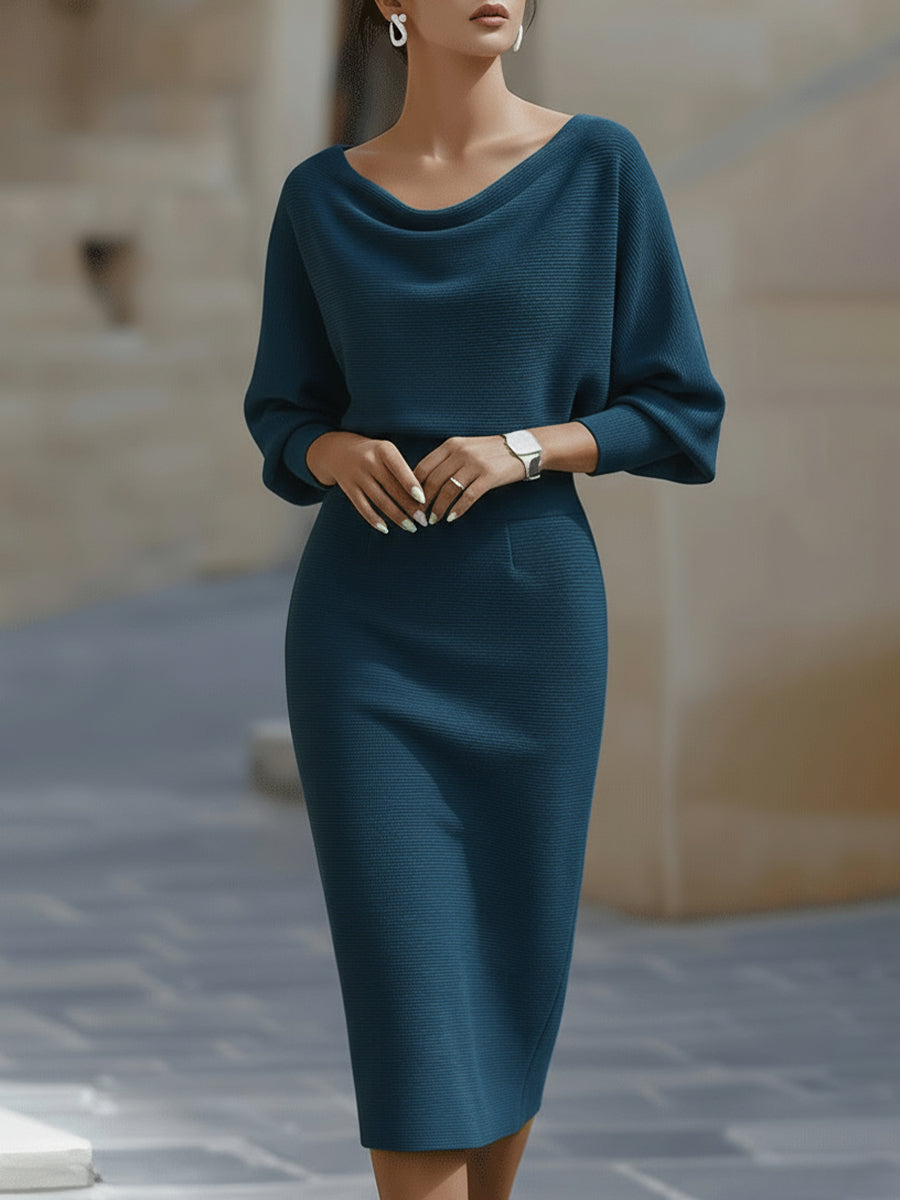 Olivia | Weißes Drapiertes Batwing Midi Kleid
